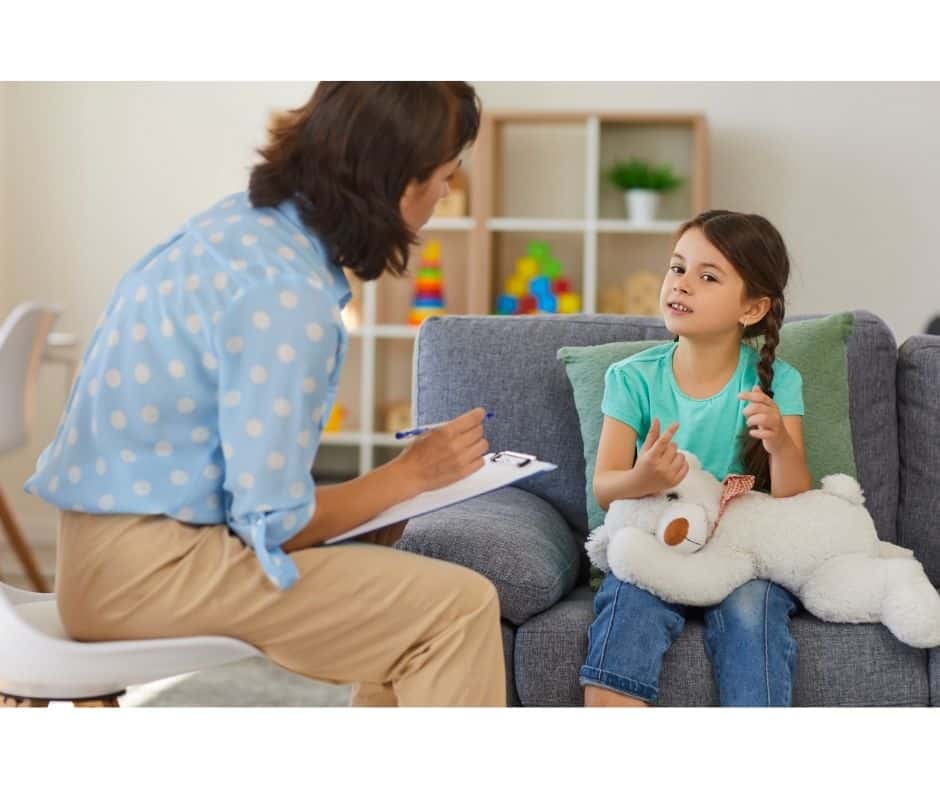 Child talking with therapist during counseling session in Santa Rosa